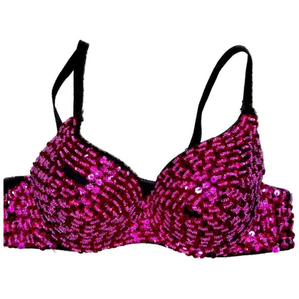 Bright Pink Shiny Sequins Bra